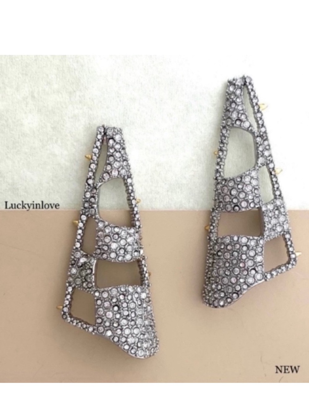 ALEXIS BITTAR • Silver Checkerboard Gold Spike Crystal Drop Earrings
